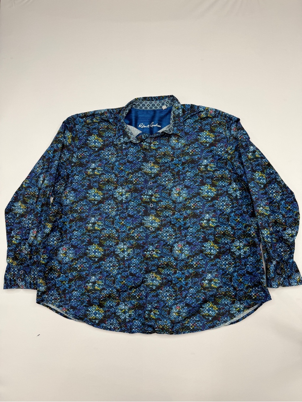 Robert Graham 3XL Men's Blue Geometric Kaleidoscope Pattern Button Up